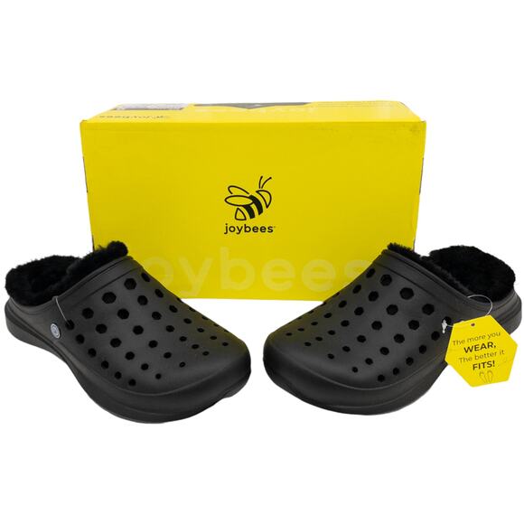 Joybees Black Washable Removable Fur Lined Slip On Garden Clogs Slippers Women's - Picture 1 of 10